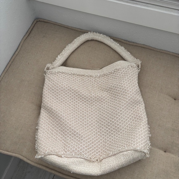 St. John Cream Fringe Tweed Woven Shoulder Bag - Picture 6 of 11